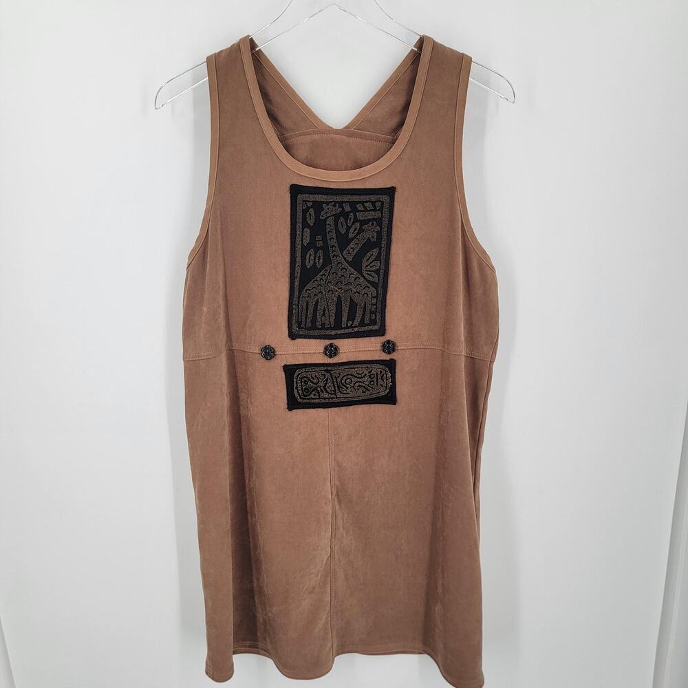 Piccalino Petites Dress Womens 10P Brown Sleeveless Giraffe Patch Boho USA